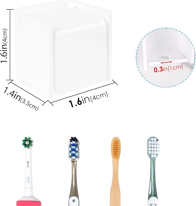 2 PCS Toothbrush Holder Wall Mounted with Cover for Bathroom, Self Adhesive Toothbrush Storage Organizer for Shower, Mini Toothbrush Hanger Rack for Dorm, Cabinet (White)
