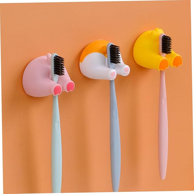 Luxshiny 2Pcs Animal Butt Wall Hooks Self-Adhesive Toothbrush Holders Bathroom Decorative Hangers Installation Quick-Dry Design for Smooth Surfaces Cute Pig Duck Tail