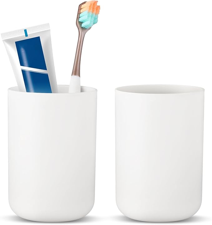 2 Pcs Toothbrush Holder Cup 300ml Bathroom Tooth Brushing Tumbler Plastic Mouthwash Cup for Travel Rinsing Drinking Vanity Countertop Toothpaste Wash Up Washing