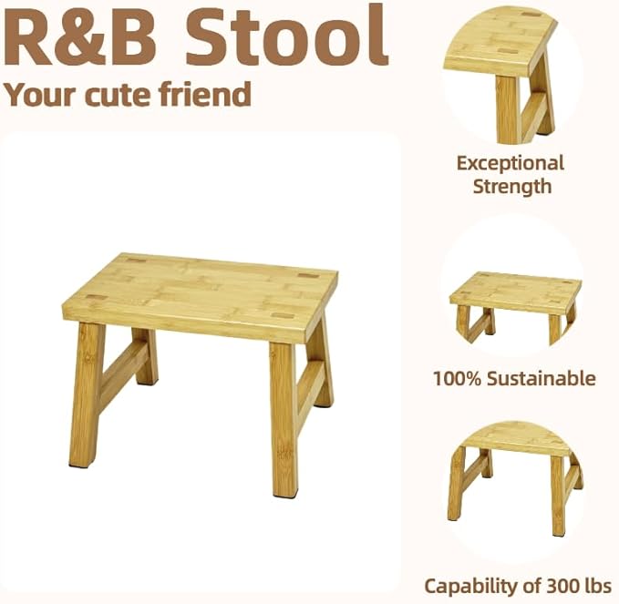 8'' Wooden Step Stools(2 Pack), Preassembled Kids Step Stool with Anti-Slip Bottom, for Toilet Potty Training, Bathroom Sink, Toddler Shower, Kitchen Counter(Natural)