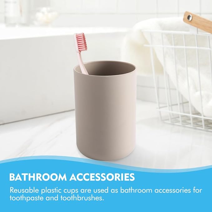 Bathroom Toothbrush Holder Cups, White Plastic Drinking Cups Mouthwash Cup Reusable Water Cup Bathroom Storage for Home Travel, 300ml (Coffee)