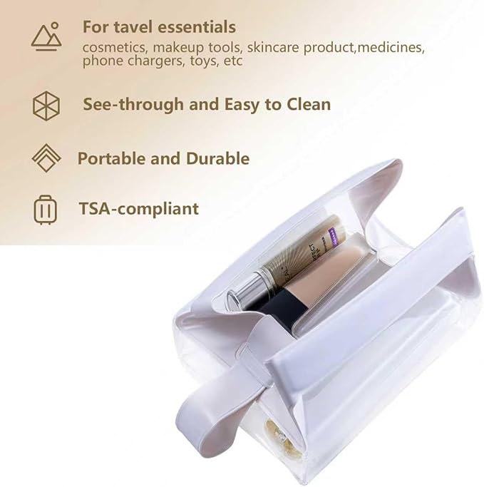 TSA Approved Clear TPU Toiletry Bag with Magnetic Closure Leak Resistant Makeup Bag Cosmetic Pouch Dopp Kit Travel Essentials Bag Magnetic Travel Container Organizer Pouch (Beige)