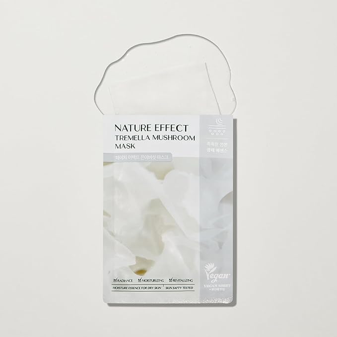 LEADERS Nature Effect Tremella Mushroom Mask - Hydrating & Elasticity Boosting Face Mask with Vegan Collagen, Moisturizing and Heals Dry Skin with Serum Content, Vegan Certified - 10 Sheets