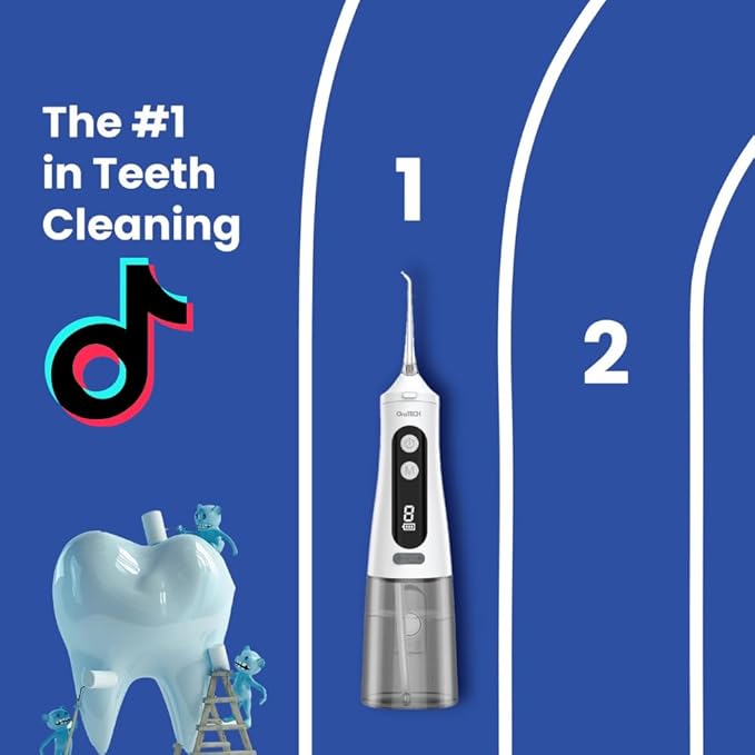 OraTECH Water Dental Flosser, Portable Cordless Oral Irrigator 350ML Rechargeable Travel IPX7 Waterproof Electric Flossing for Teeth Cleaning (Black)
