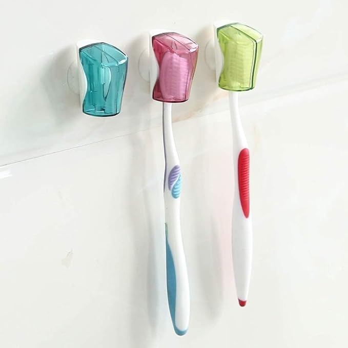 3Pcs Multicolor Toothbrush Holder Travel Toothbrush Head Covers with Suction CupBathroom Wall Mount Suction Cup Rack Dustproof Cap Cover for Bathroom Portable Wall Mount Toothbrush Holder Accessories