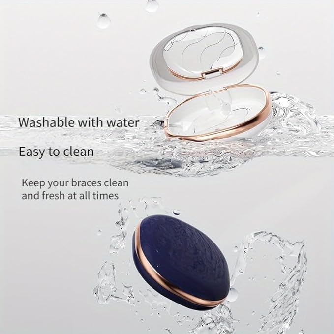 Denture Case with Mirror, Portable Retainer Case for Braces, Mouth Guards, Orthodontic Retainers, Compact, Stylish, and Travel-Friendly Denture Box (Navy blue)