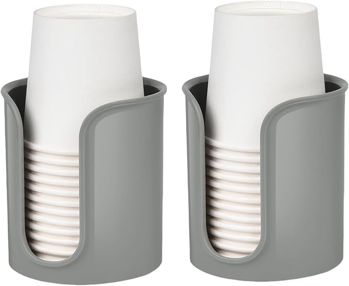 Cup Dispenser for Bathroom,Gray Bathroom Cup Holder,Small Paper Cup Dispenser Holder,Plastic Mouthwash Cup Dispenser for Bathroom Countertop (2 Pack)