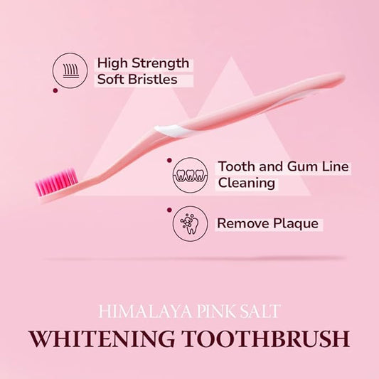 HIMALAYA PINKSALT Natural Toothbrush - Medium Toothbrushes for Adults, Plaque Remover for Teeth, Tapered Bristles Gentle on Teeth and Gum, Deep Clean Toothbrush