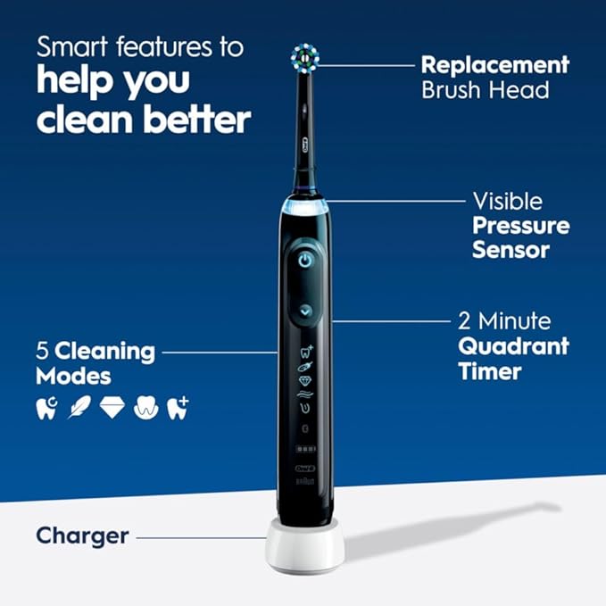 Oral-B Genius X Limited Rechargeable Electric Toothbrush with 1 Replacement Brush Head, Travel Case, Midnight Black