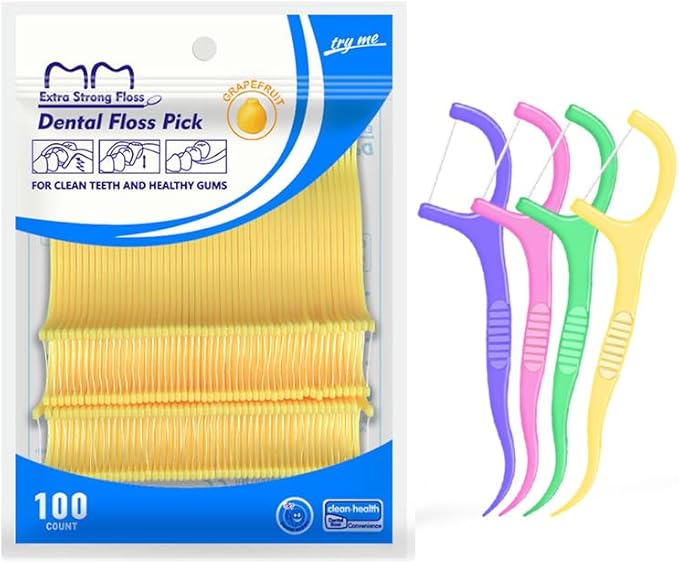 Fruit Flavored Floss，toothpicks，Cleaning Teeth，Ultra-fine Dental Floss Stick, Fight Tooth Decay and Keep Your Teeth Clean，Teeth Cleaning Tool (200 Pieces (Bagged/Single line), Grape+Orange Flavor)