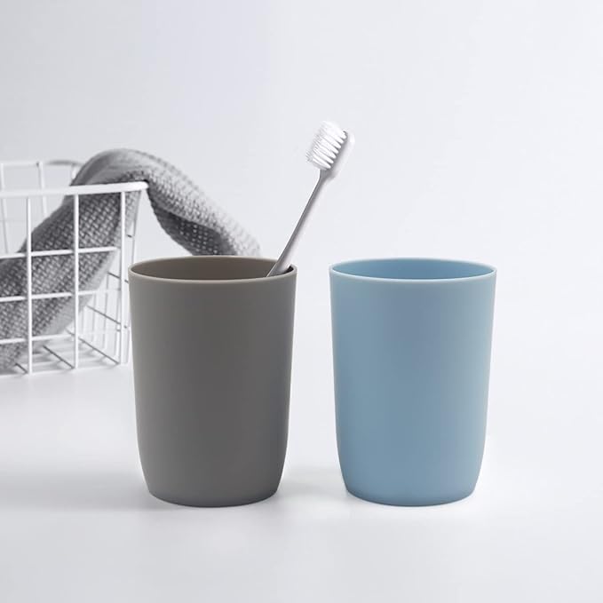 Topsky 4-Pack Bathroom Tumbler - Plastic Toothbrush Cup - Reusable Drinkware - Mouthwash Cup