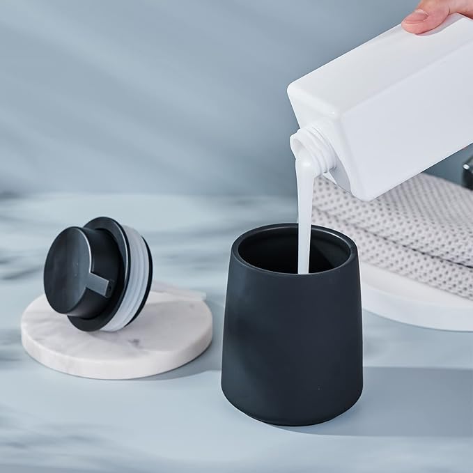 12Oz Black Soap Dispenser - Modern Ceramic Lotion Hand Soap Dispenser with Easy-to-Press Black Pump, Reusable and Refillable Liquid Dish Soap Dispensers for Bathroom, Kitchen (Rubber Paint)