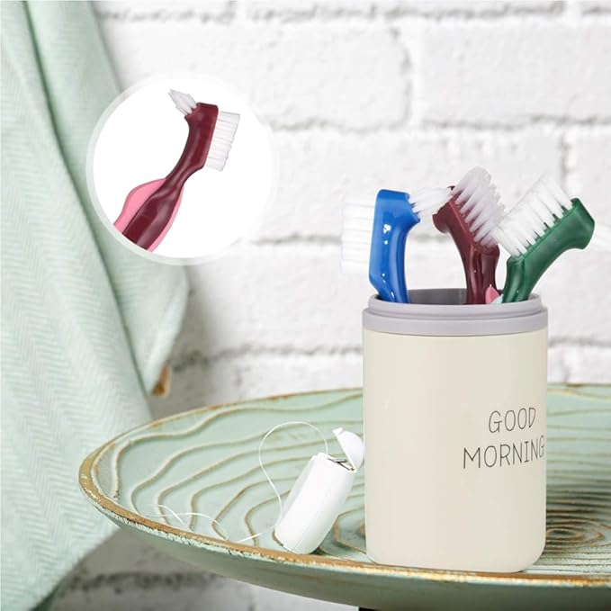 3pcs Double-Headed Denture Cleaning Brush Hard-bristled False Teeth Toothbrushes for Denture Care and Oral Red Green Blue