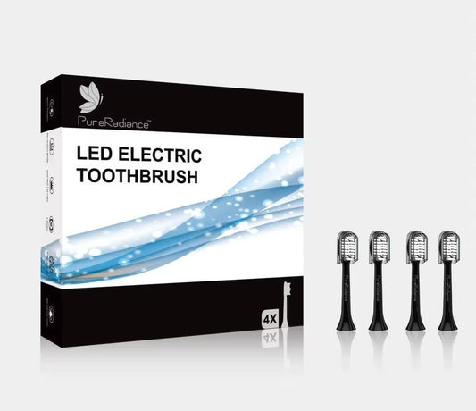 LED Whitening Toothbrush Replacement Heads – Pack of 4, Soft Bristles, Black – Compatible Sonic Brush