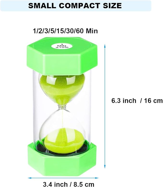 Big Green Sand Watch 15 Min: Plastic Sand Clock 15 Minutes, Hour Glass Colorful Sandglass Timer for Kids, Games, Classroom, Kitchen, Decorative