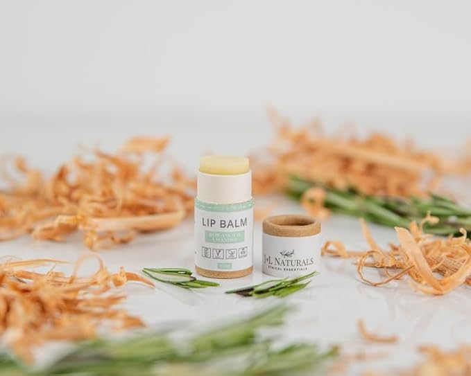 J&L Naturals Sustainable Lip Balm | Organic Ingredients, 100% Natural, Eco-Friendly | Cruelty Free, Vegan, Paraben Free, Silicone Free (Bergamot & Lavender, Single)