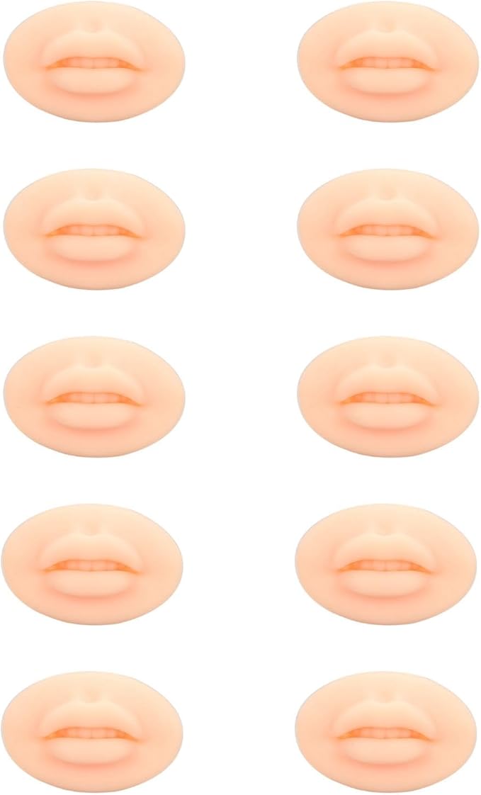 Diydeg 10pcs Practice Lips, Silicone Model Soft and Elastic Silicone Lips Fake Lips with Teeth Shape, Compact Size for Permanent Makeup Training (Light)
