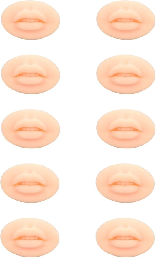 Diydeg 10pcs Practice Lips, Silicone Model Soft and Elastic Silicone Lips Fake Lips with Teeth Shape, Compact Size for Permanent Makeup Training (Light)