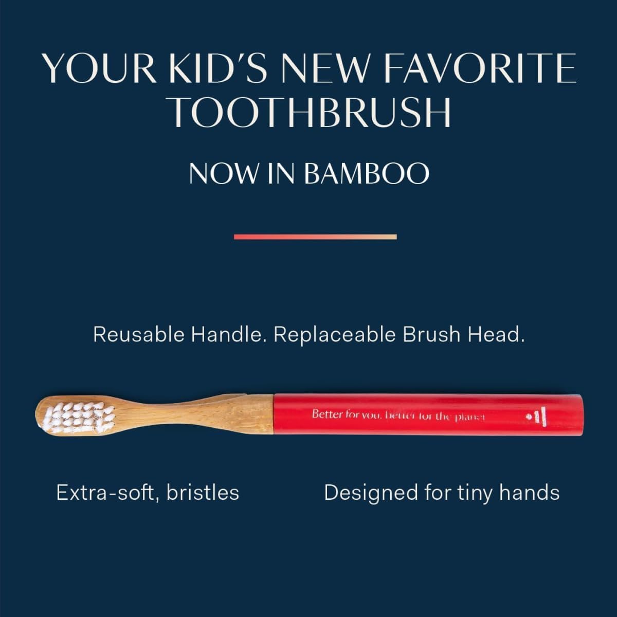 Better & Better Natural Bamboo Toothbrush for Kids | Extra Soft Bristle Toothbrush | 100% Plant-Based | Reusable Handle, Replaceable Brush Head | Eco-Friendly, Zero Plastic (Red)