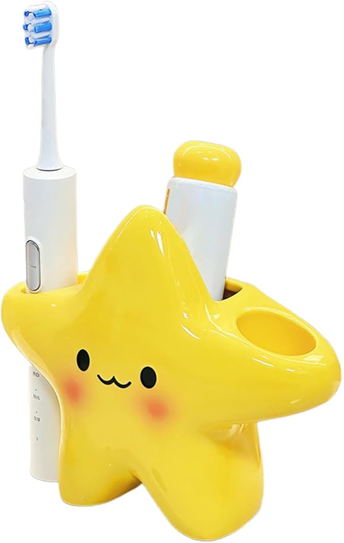 Toothbrush Holder – Cartoon Star Electric Stand, Cute Creative Storage Rack | Bathroom Organizer for Kids Home Use, Holds Toothbrush and Toothpaste, Fun Design, Wall-Mounted Accessory, Space-Saving Fi