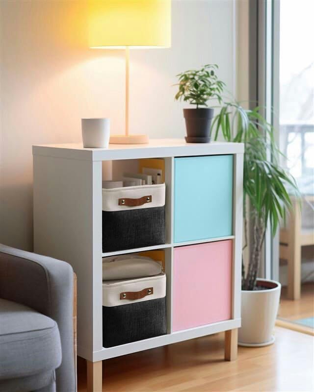 DECOMOMO Storage Baskets for Shelves - Fabric Storage Bins, Linen Closet Organizers and Storage (Black & White, Large - 3 Pack)