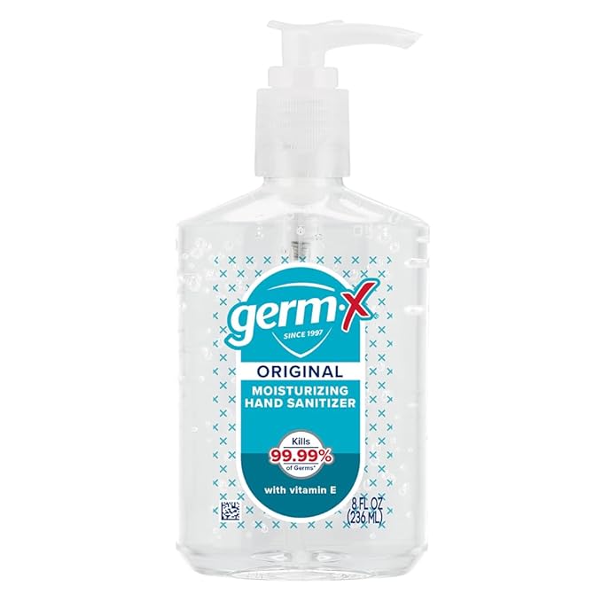 Germ-X Original Hand Sanitizer, 8 Fl Oz (Pack of 12), Less Drying Moisturizing Gel with Vitamin E, No Rinse Formula, Pump Bottle