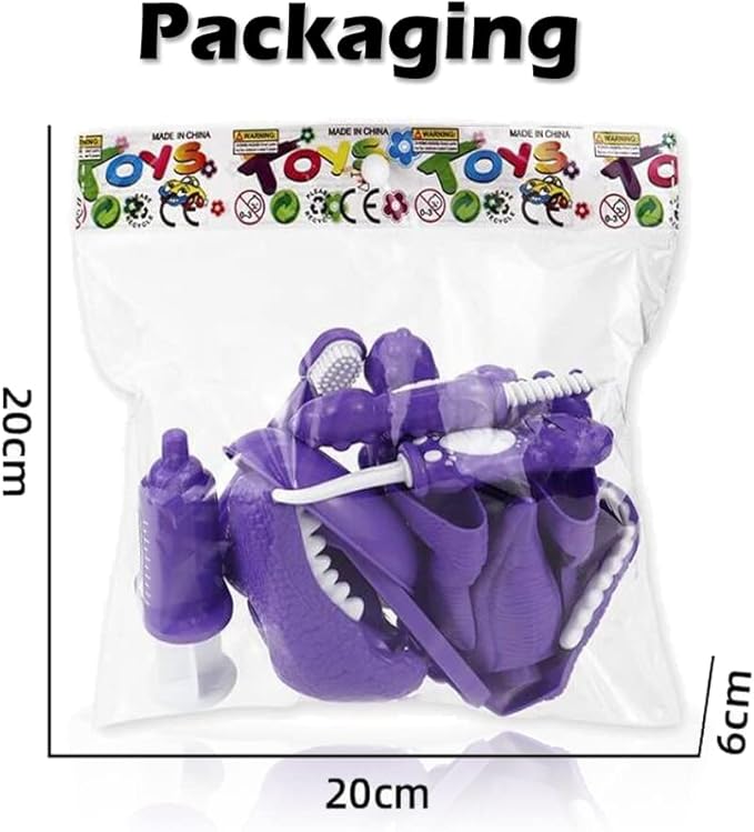 10PCS Plastic Dinosaur Simulation Dentist Play Set Animation Medical Kit Pretend Toy for Kids Hygienic Habbit Cultivation Role Play Game for Children 5 Models 4 Colors Simple OPP Bag Packaging (Red)