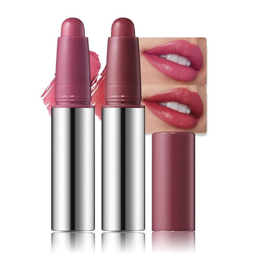 2Pcs Matte Lipstick Crayon - High Pigment Creamy Formula, Waterproof Long Lasting, Smooth Glide Application, Non-Sticklipstick, Ultra Thin Lightweight, Velvet Matte Lip Feel for Women 02#+04#