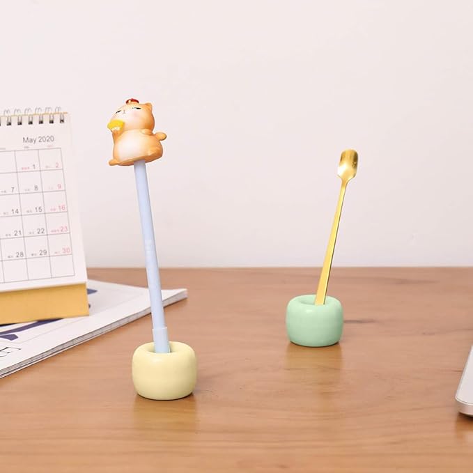 Mini Ceramics Toothbrush Holder Stand for Bathroom Vanity Countertop, Handmade Couple Toothbrush Head Holder, Shaver Holder and Office Pen Holder, Yellow&Green, Pack of 2