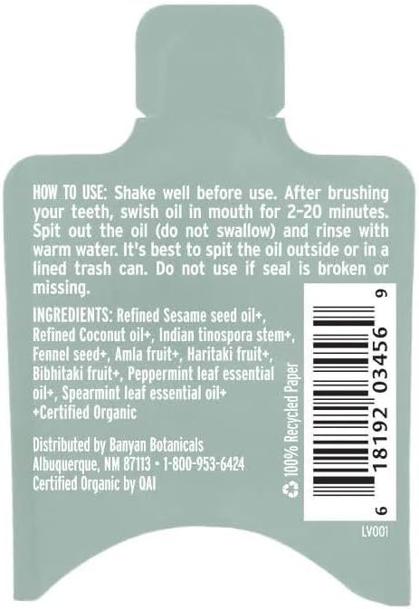 Banyan Botanicals Organic Daily Swish Mint Travel Packets - 12 ct - Ayurvedic Oil Pulling Mouthwash Oil for Oral Health - Coconut Oil Blend for Teeth and Gums