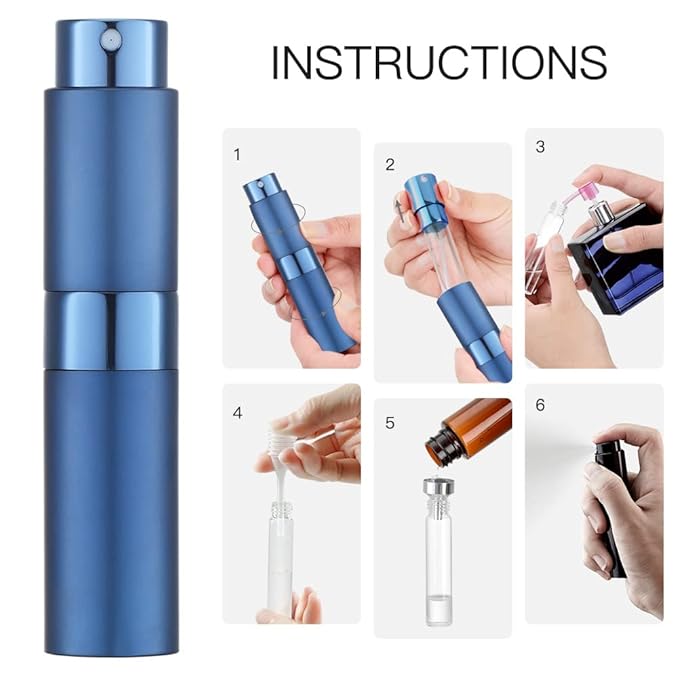 LISAPACK 8ML Atomizer Perfume Spray Bottle for Travel (3 PCS) Empty Cologne Dispenser, Portable Sprayer (Blue)