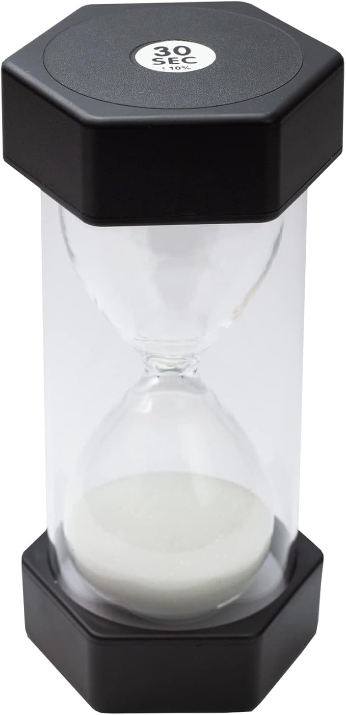 Sand Timer for Kids - 30 Seconds Black - 5 inches Hour Glass Acrylic Covered for Classroom, Home & Kids Room - Medium-Single Pack