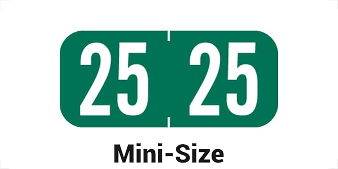 MINI 2025 Year Stickers, Doctor Stuff 2025 Chart Stickers, Green Color Coded, Tab 1287 Style, USA Made Year Labels for End Tab File Folders, 500 Labels/Roll in a Dispenser Box, 1/2" x 1-1/8"