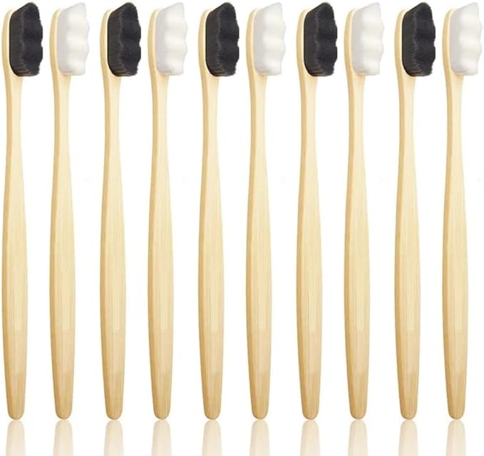 Bamboo Micro-Nano Toothbrushes, Extra Soft Toothbrush with 20000 Bristles Designed for Sensitive Gums Kids Adults (Black White 10P)