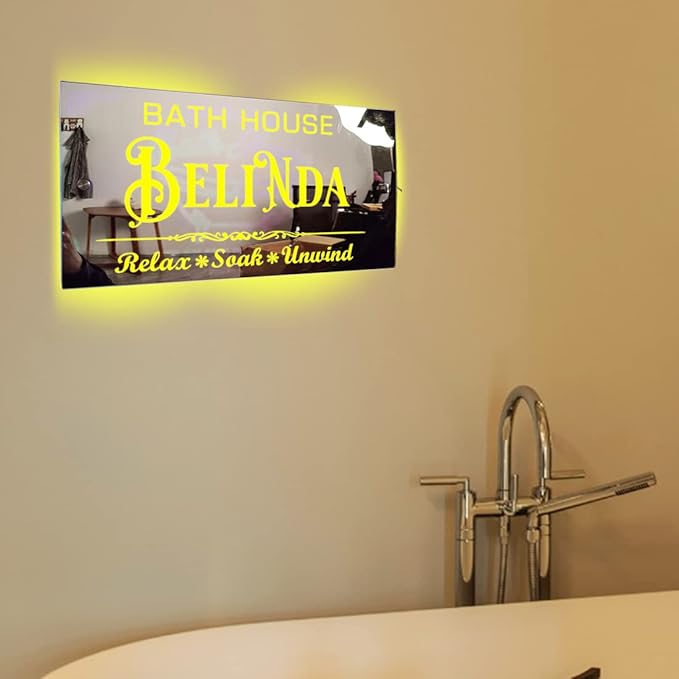 Personalized Bathroom LED Name Mirror Light Custom LED Light Up Mirror Multi Colour Lighting Mirror Name Sign, Custom Name Neon Sign Light Wall Decor Mirror for Bathroom Livingroom,Bar, barber shop
