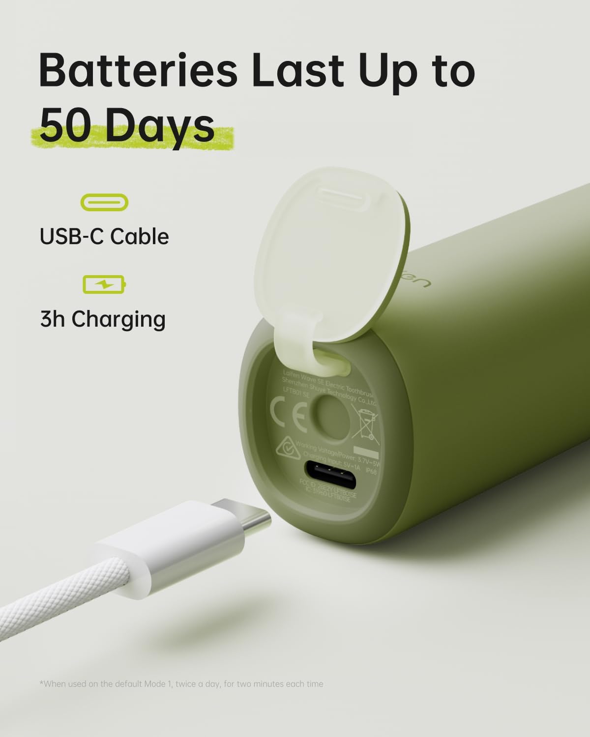 Laifen Wave Special Electric Toothbrush, New 2025 Version Oscillation & Vibration Sonic Electric Toothbrush for Adults with App, 2 Brush Heads, IP68 Waterproof Travel Powered Toothbrush (Meadow Green)