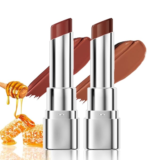 2Pcs Brown Honey Tinted Lip Stain Lip Balm Lip Gloss Lipstick, Sheer Hydrating Lip Stains Tint, Moisturizing Lip Color for All Skin Tones, Nourishing Lip Balm with a Hint of Natural Black Cherry Tint