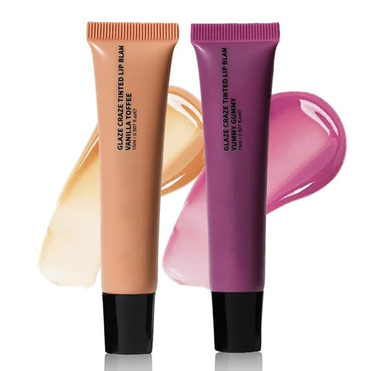 2Pcs Summer Glow Reviver Lip Balm Butter Lip Gloss, Melting Lip Serum, Ultra-Hydrating Natural Vegan Lip Oil, Sheer-Tinted Shine & Hydration, Soothes & Softens Dry Lips (02+05)