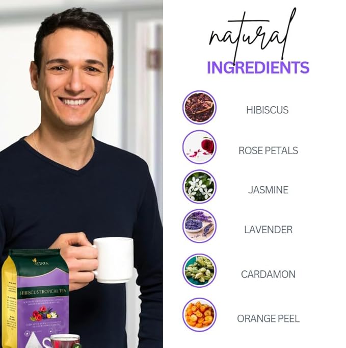 Attaya Hibiscus Tropical Herbal Tea Bags | 6-Herb Blend with Hibiscus, Rose Petals, Cardamom, Orange-peel, Jasmine & Lavender| 100 Caffeine-Free Pyramid Tea bags, Rich in Antioxidants & Vitamin C