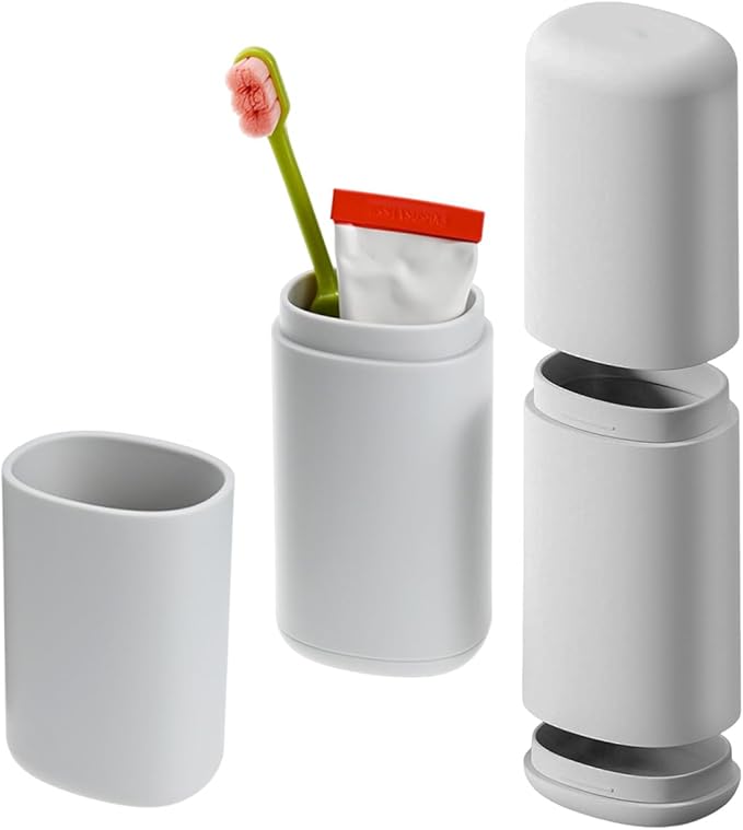 2PCS Travel Toothbrush Case, Portable Tooth Brush Holder and Toothpaste Cover Container with Cup, Large Capacity Dustproof Toothbrush Travel Case for Traveling Camping Home(Gray)