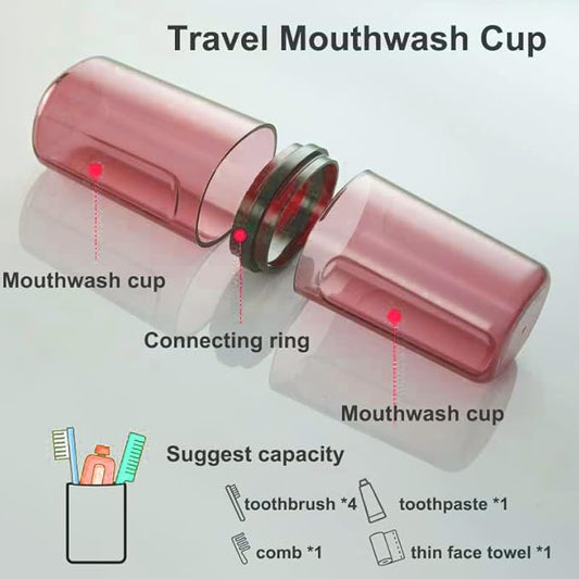 Travel Toileting Cup,Portable Mouthwash Cup,Transparent Toothbrush Cup Holder with Cover,Toiletries Toothpaste Toothbrush Storage Box Carrier Container for Travel Camping Home School Business Trip,Red