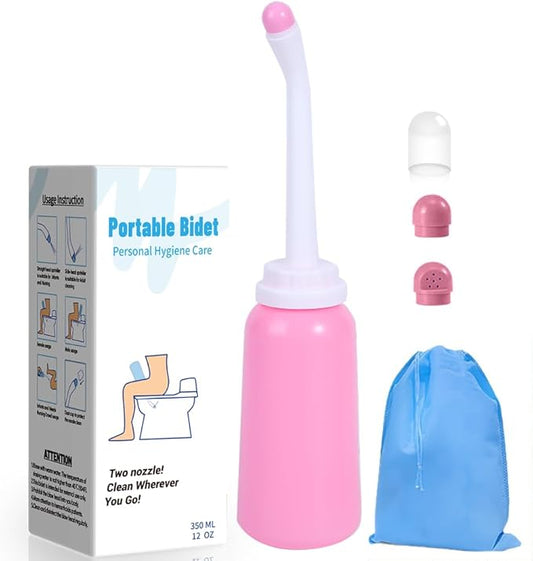 Handheld Personal Bidet Bottle, Bottle for Gentle Postpartum Care and Cleansing, Feminine Care， Personal Perineum Cleansing, 350Ml Portable Travel Bidet（Pink）, Resistant to 100ºC, Bonus Bag