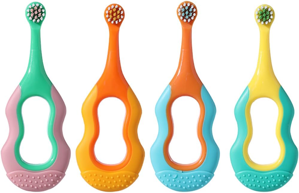 Baby Toothbrush,Lovely Calabash Handle Design Soft Bristles Infant to Toddler Toothbrush,Small Head for 0-3 Years, Teething Relief, 4 Pack