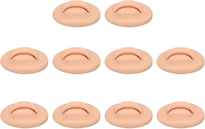 10pcs Practice Lips, Silicone Model Soft and Elastic Silicone Lips Fake Lips with Teeth Shape, Compact Size for Permanent Makeup Training (Dark)