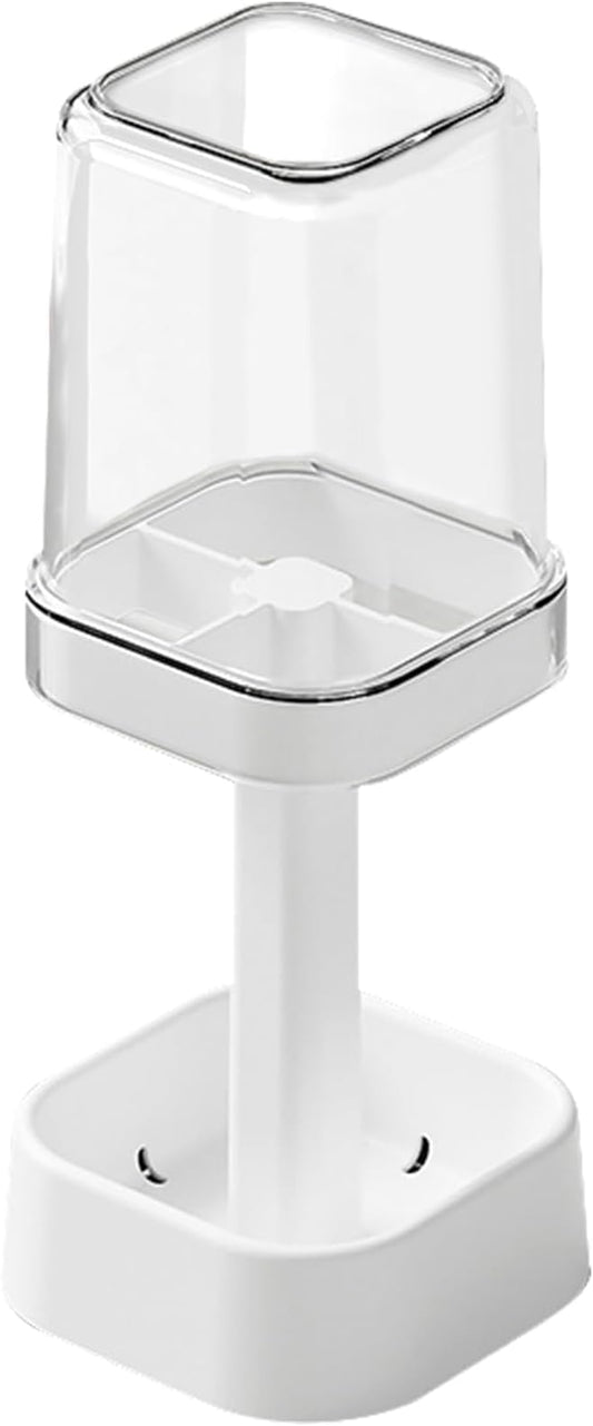 Toothbrush Holder with Cup/Cover, 3 Slots Toothpaste Holder Stand for Bathroom Countertop Plastic Storage Organizer for Toothbrushes, Electric Toothbrushes (White)