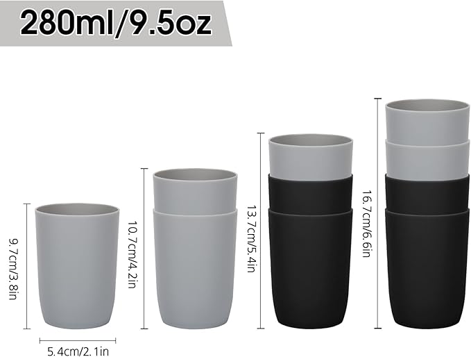Topsky 4pcs Bathroom Tumbler Toothbrush Cup Plastic Tumblers Water Tumbler Reusable Drinkware, Mouthwash Cup, Black