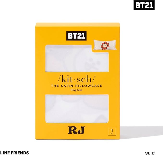 Kitsch x BT21 (RJ) Satin Pillowcase with Zipper for Hair & Skin - Softer Than Silk Pillow Cases, Smooth Cooling Pillow Cover, Wrinkle-Free, Machine Washable, King Size (19x36)