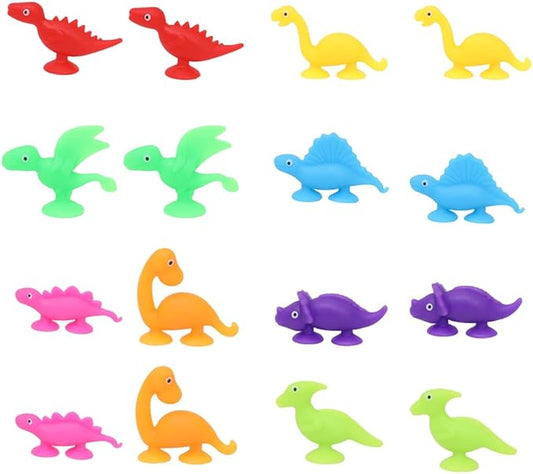 16 PCS Suction Cup Toys Bath Toys Party Favor for Kids ,Dinosaur Silicone Sucker Toys No Hole Bathtub Shower Toys Travel Toys Window Toys for Toddlers Boys Girls