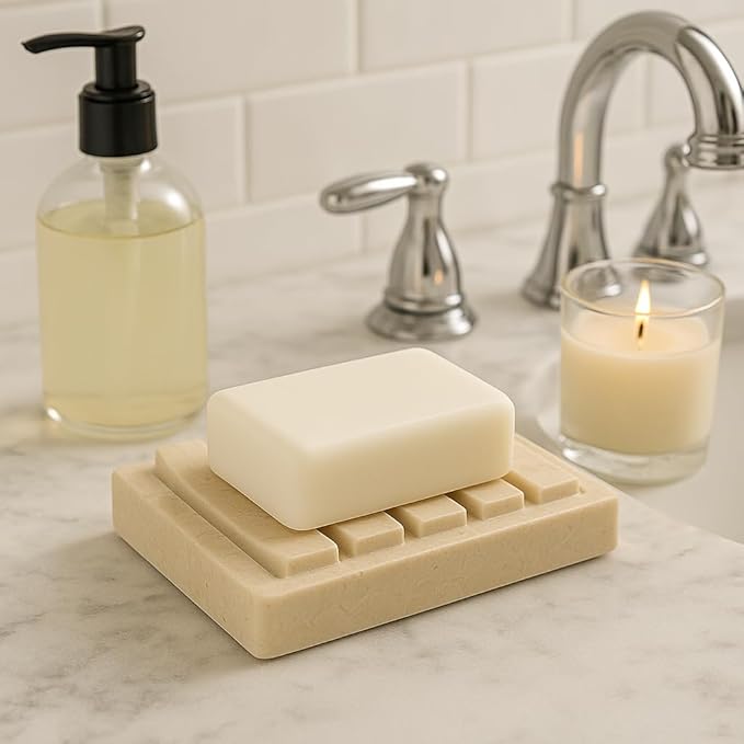 Natural Champagne Marble Soap Dish – Handcrafted & Polished Luxury Soap Tray for Bathroom, Kitchen, and Sink Countertops, Elegant Design Used in 5-Star Hotels (5.2” L x 4” W, Beige Natural Stone)
