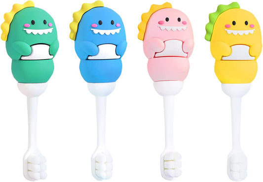 Toddler Toothbrush with Tongue Cleaner, Extra Soft Bristles for Kids 1-6，BPA-Free Baby Toothbrush with Ergonomic Grip & Non-Slip Handle， Kid Toothbrush for Gentle Care & Safe Brushing (4 Colors)